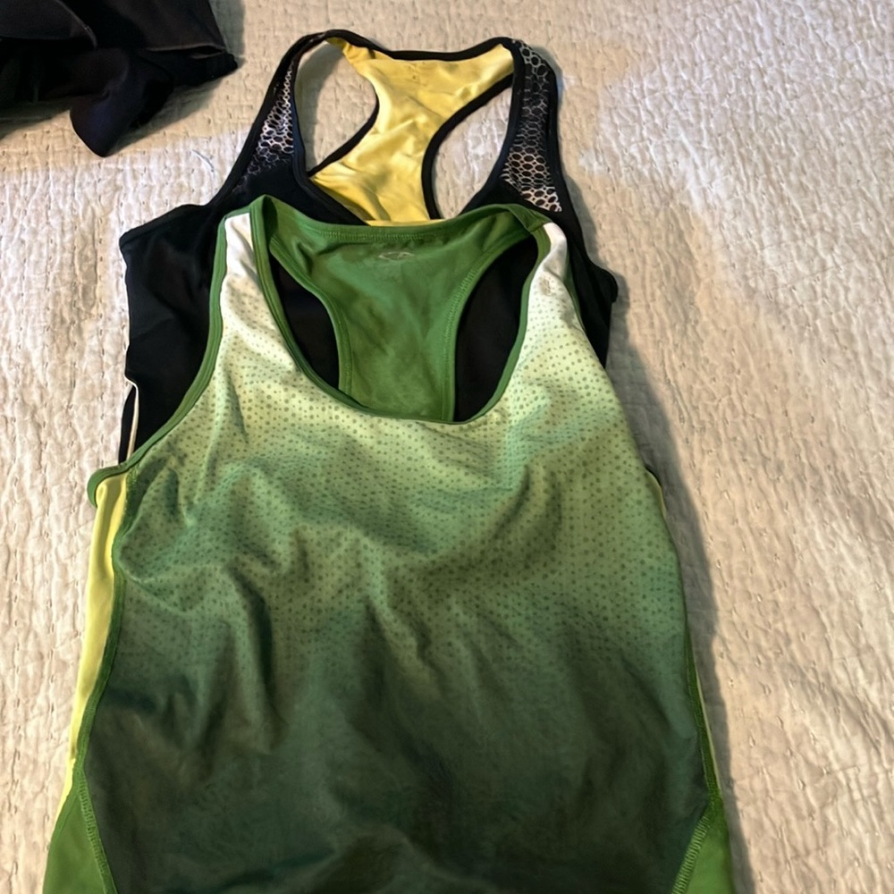 Green and Yellow Racerback Tank Tops